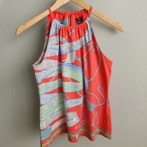 J. MCLAUGHLIN orange Tassel print jersey tank top Size Medium
